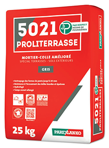 Mortier colle 5021 PROLITERASSE Gris C2E - 25kg Conso: 4 à 9kg/m² EXT